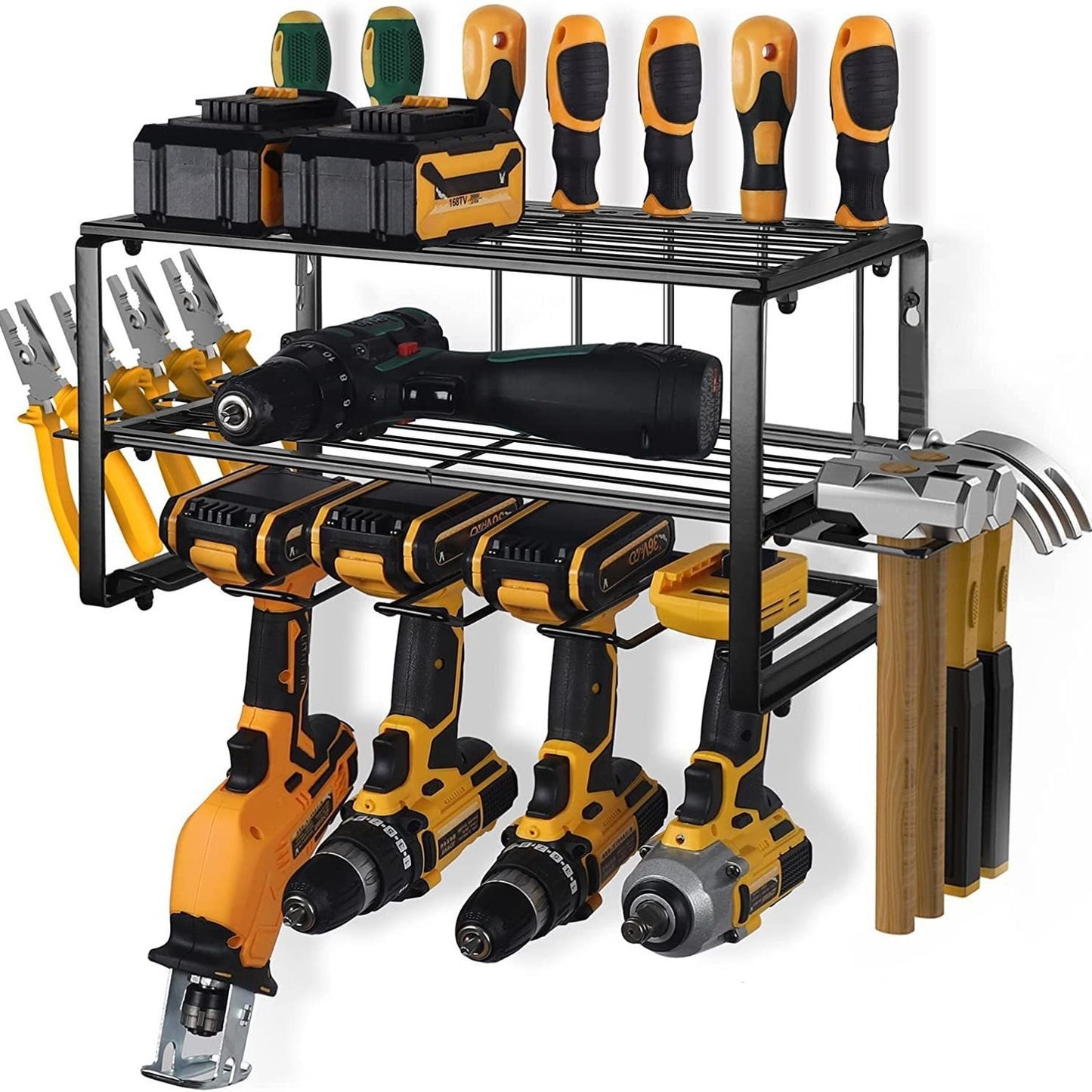 Wall-Mounted Drill Storage Rack - Heavy Duty Floating Tool Organizer, Black, 40cm
