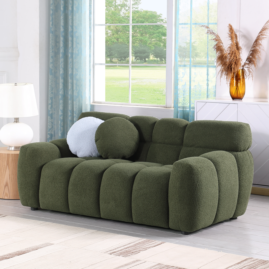 Olive Green Boucle Sofa - 2 Seater for Living Room