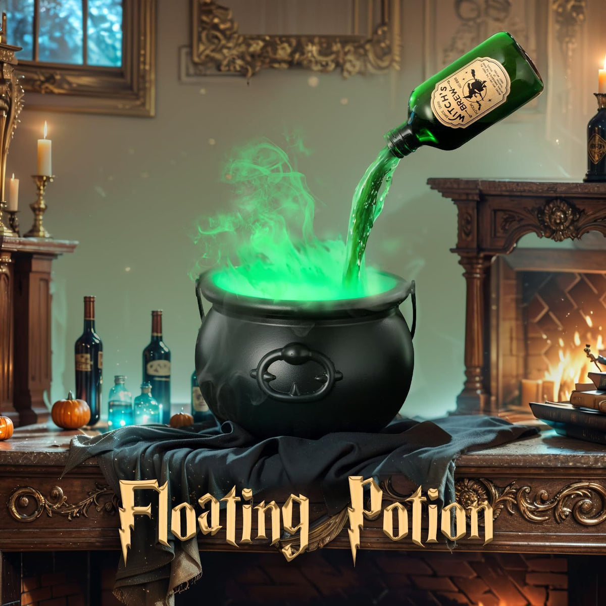 Halloween Magic Floating Bottle & Cauldron Decor Set - Indoor Ghost Props