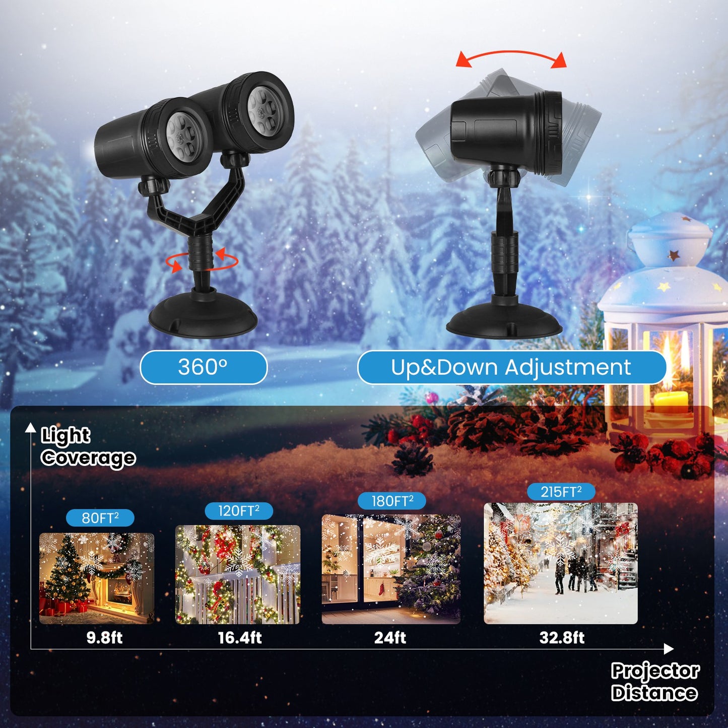 Christmas Snowflake Projector Light Dual Head Waterproof LED Outdoor Decoration