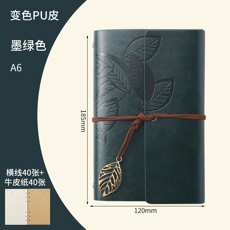 Vintage Travel Notebook - Loose Leaf Diary with Imitation Leather Cover