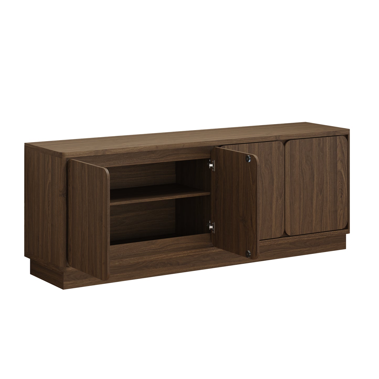 63 Inch Walnut TV Stand with 4 Storage Doors - Modern Media Console