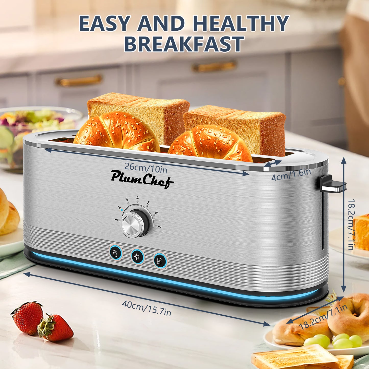 4-Slice Stainless Steel Toaster with 7 Settings and Removable Crumb Tray
