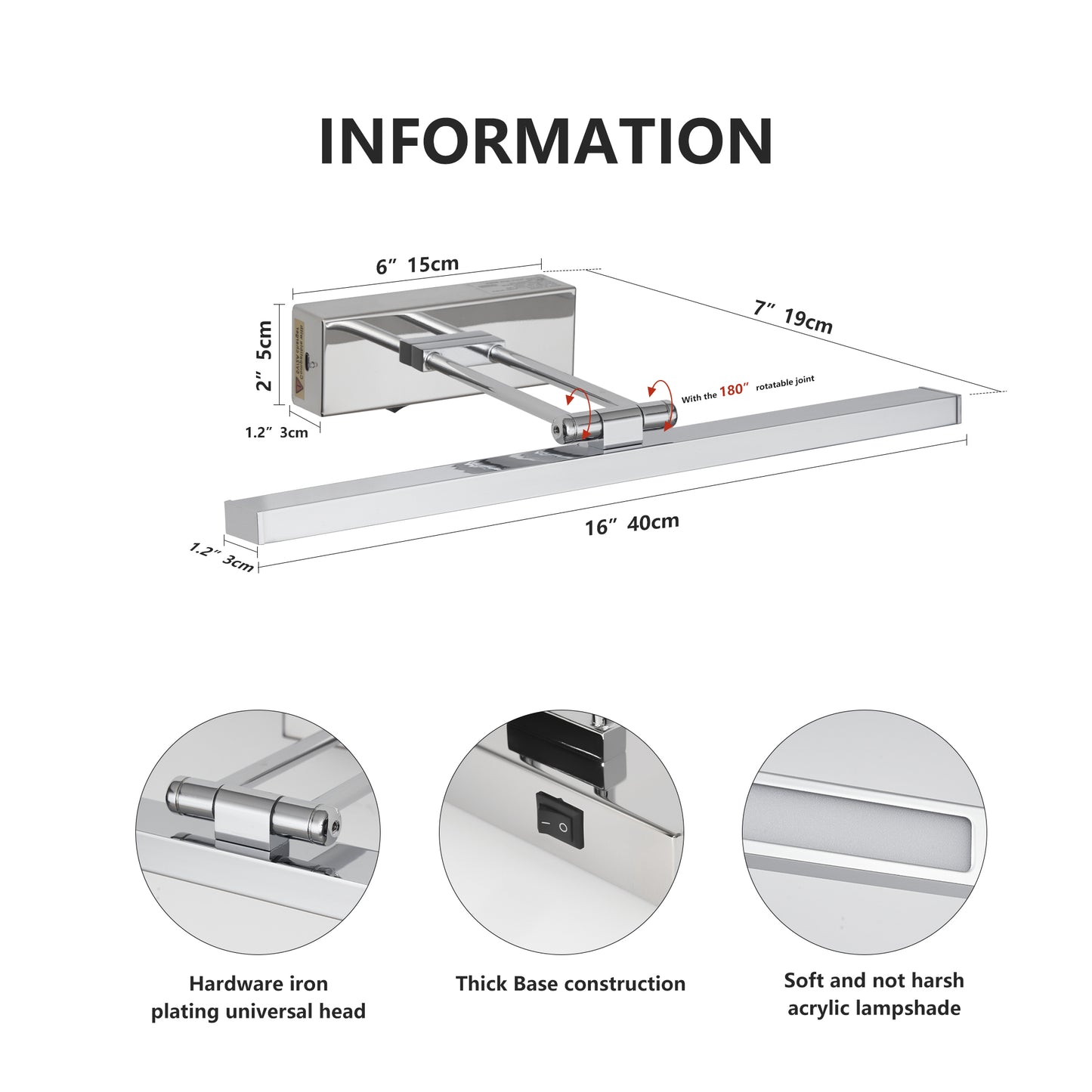 16-Inch Wireless Picture Light with Remote - Chrome Adjustable Art Light