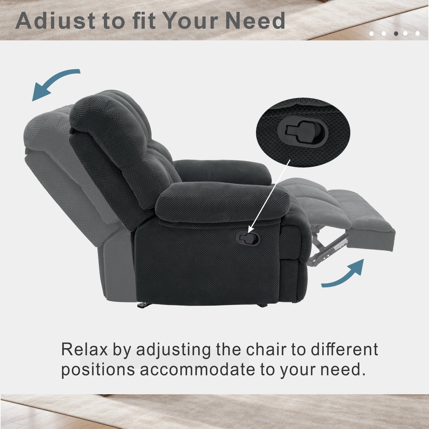 Modern Manual Rocker Recliner Chair - Dark Gray Upholstery