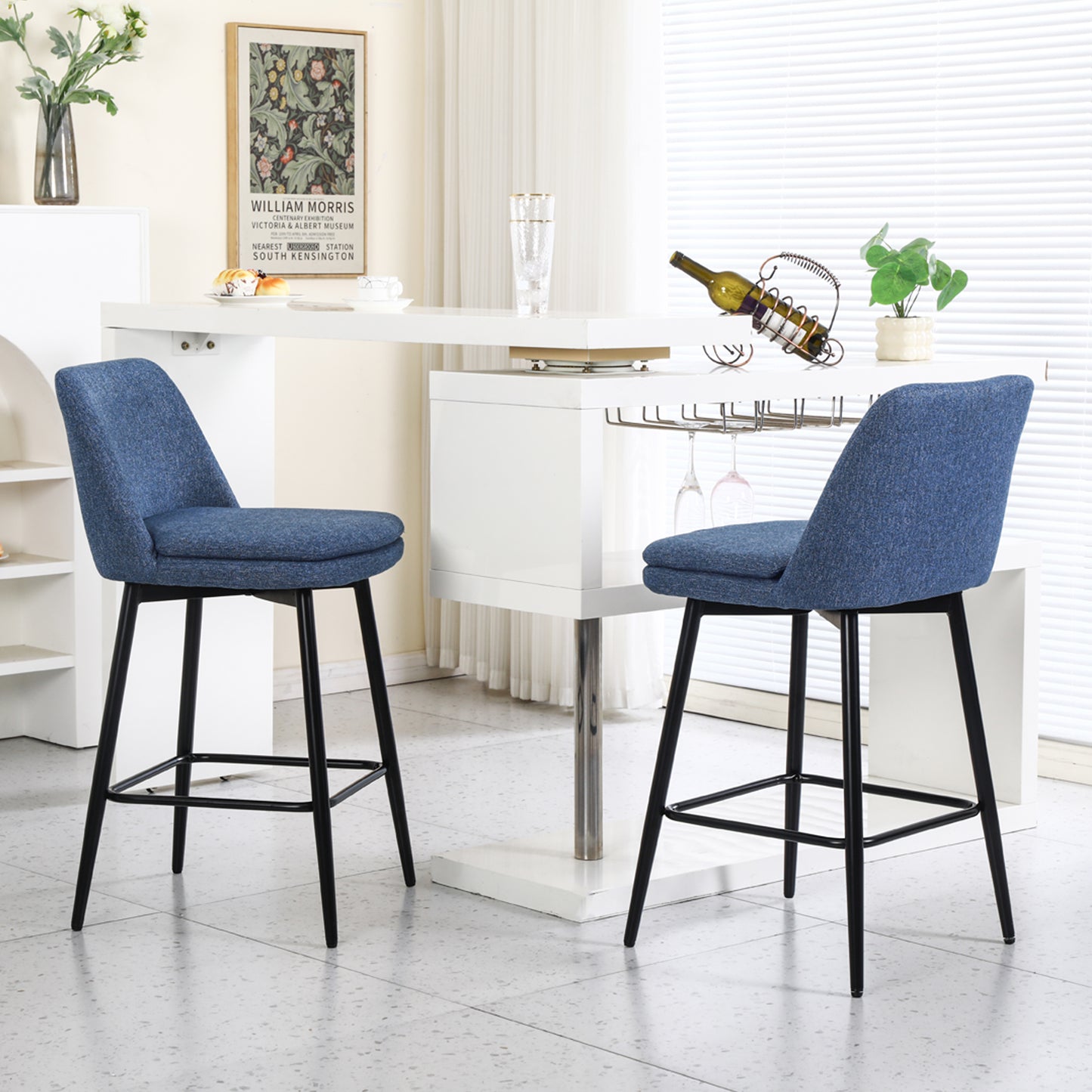 Counter Height Swivel Bar Stools Set Of 2, 360 Upholstered Barstools