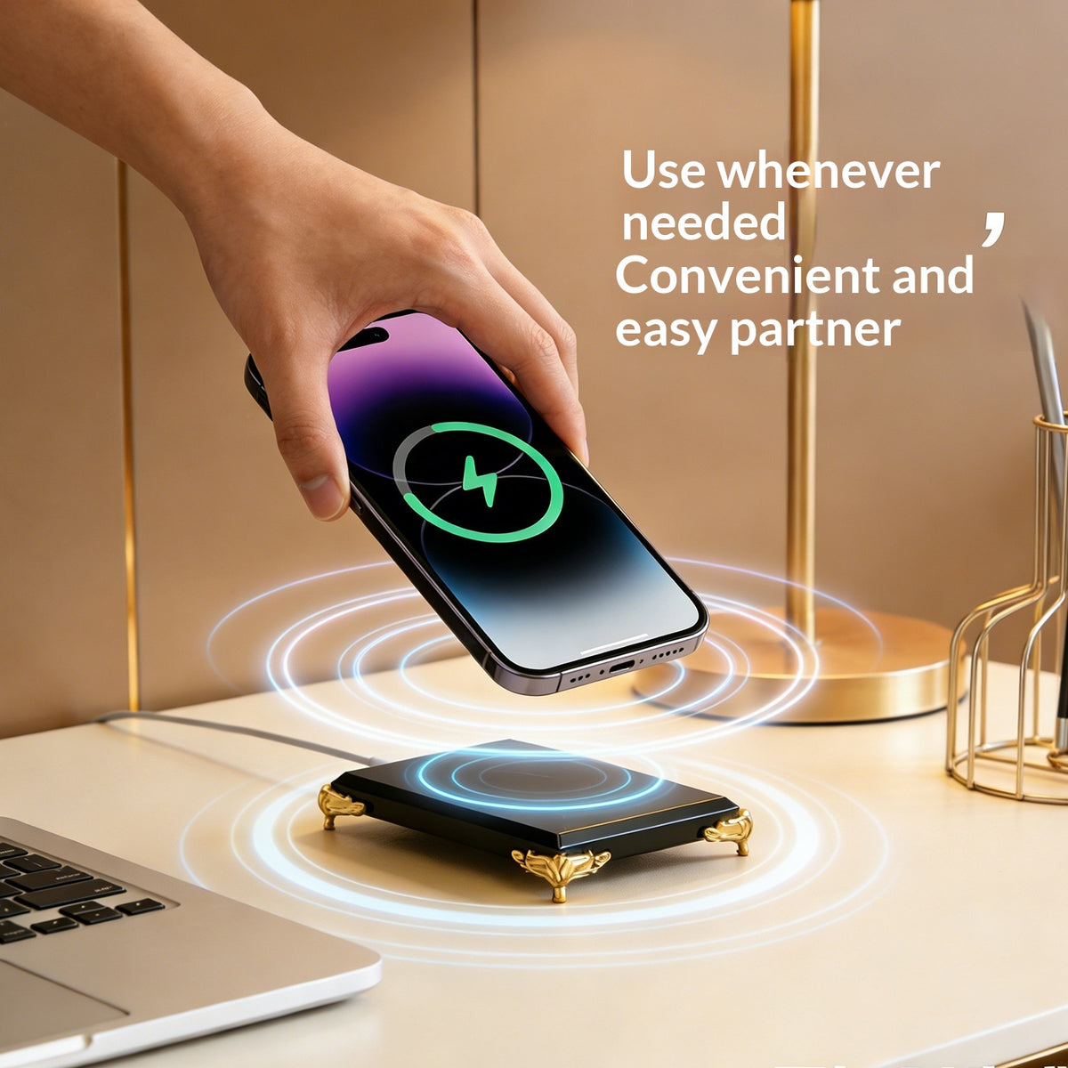 Natural Marble Wireless Charging Stand - Elegant Home Office Accessory