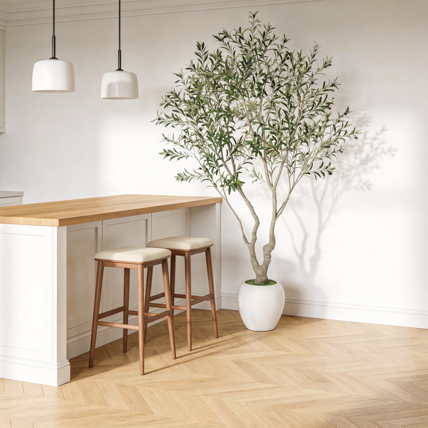 8FT Artificial Olive Tree in Modern White Pot - Indoor & Outdoor