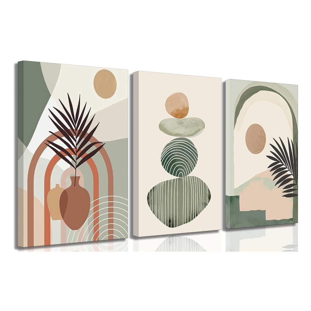 Boho Art Wall Decor - 3 Pcs Framed Canvas Set, 12" x 16"