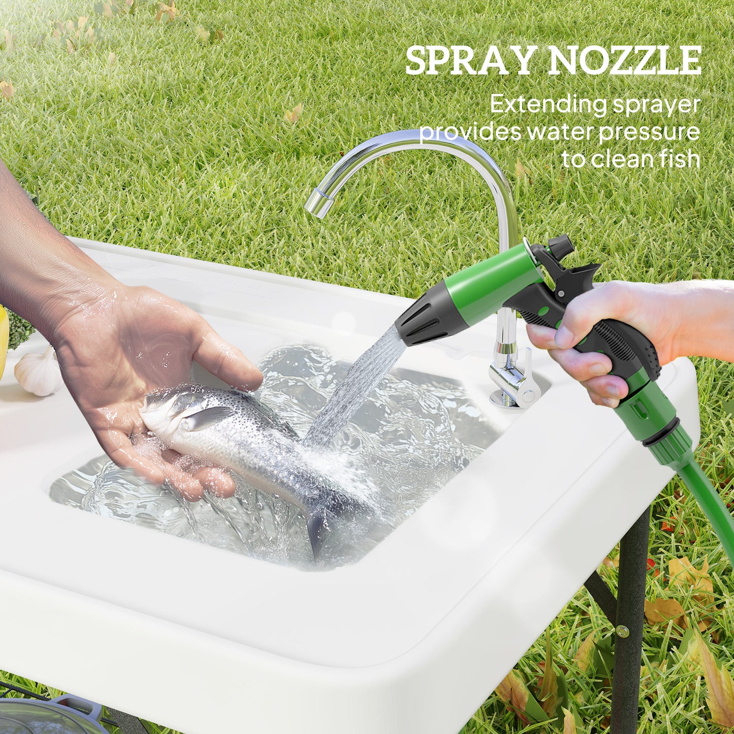 Portable Fish Cleaning Table with Sink and Faucet - White