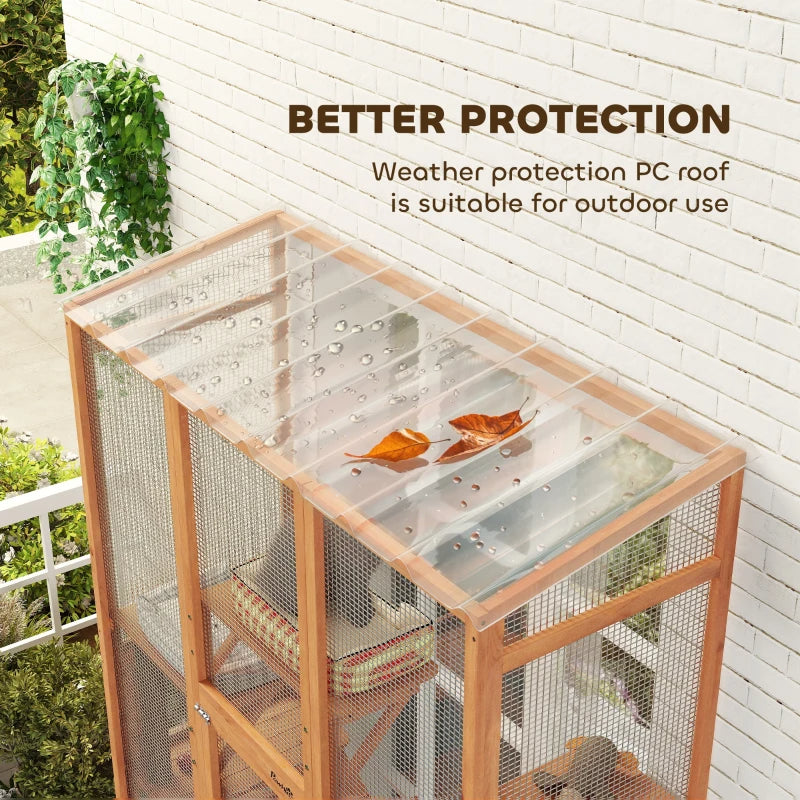 Large Wooden Outdoor Cat Enclosure with 6 Jumping Platforms & Scratching Post