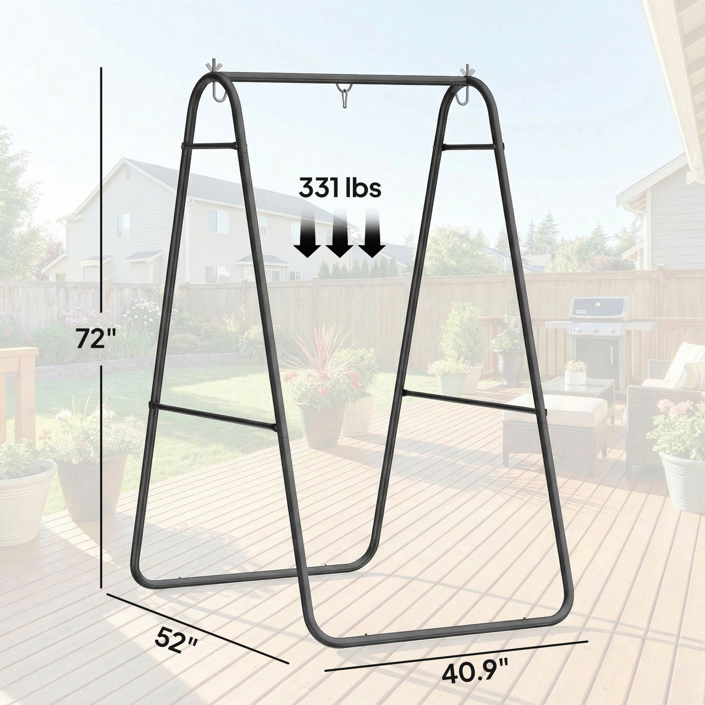 Heavy Duty Hammock Chair Stand - Solid Steel A-Frame, Max Load 330 lbs, Black