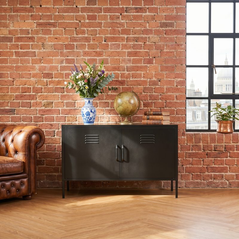 Black 2-Door Metal Storage Cabinet with Adjustable Legs