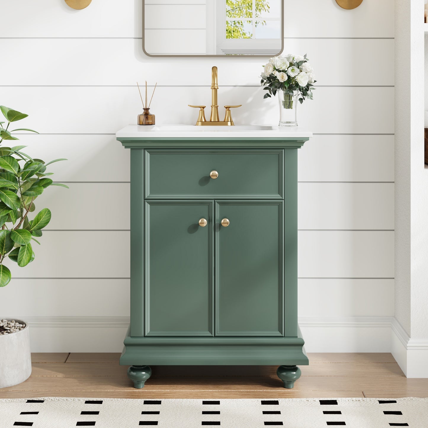 24" Modern Bathroom Vanity with Tip-Out Drawer - Green