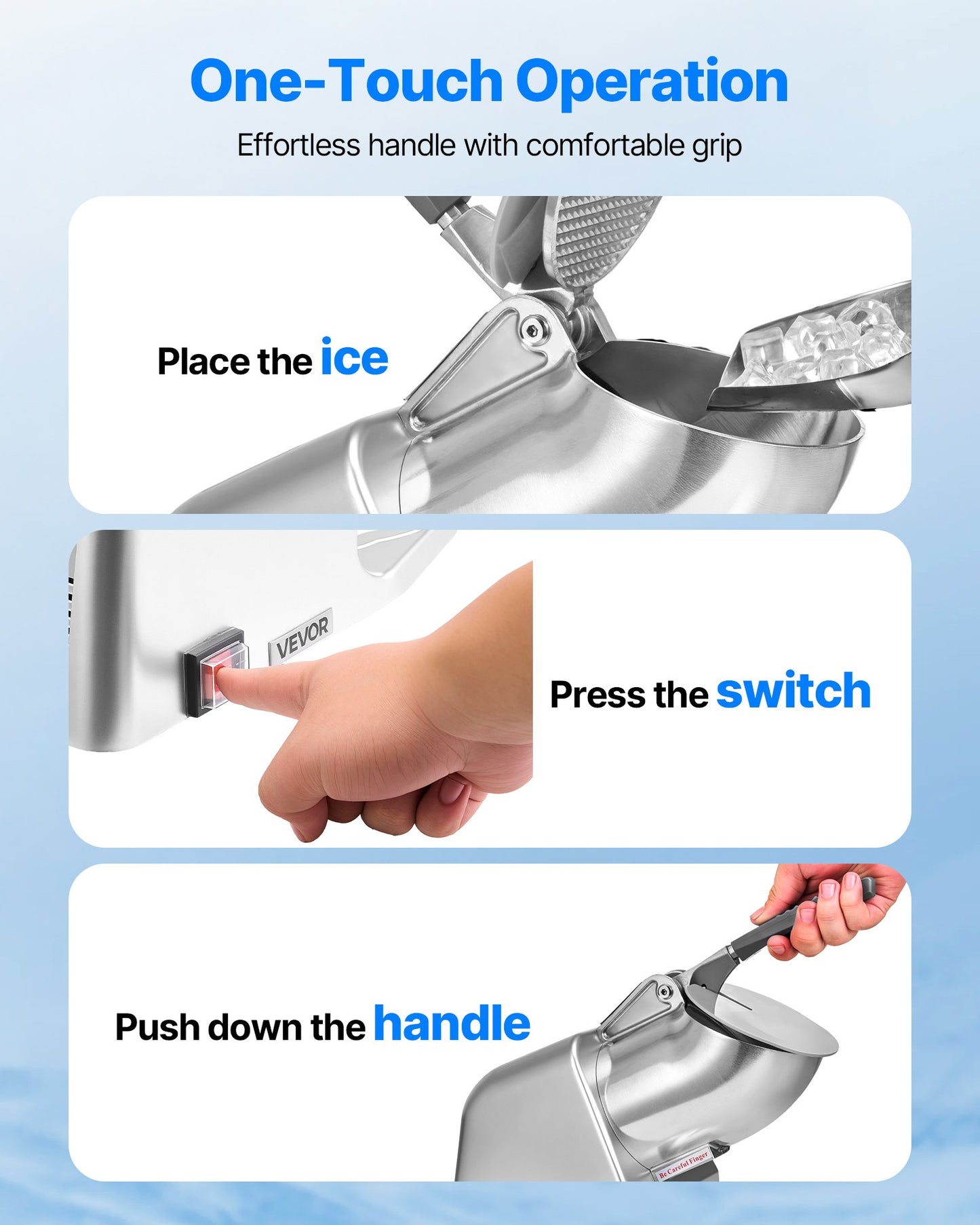 Electric Ice Crusher 286LBS/H Snow Cone Maker Shaved Ice Kitchen Appliance - Silver