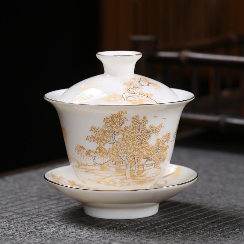 Colorful Jade Sancai Ceramic Cover Bowl 150ml - Creative Kitchen Decor