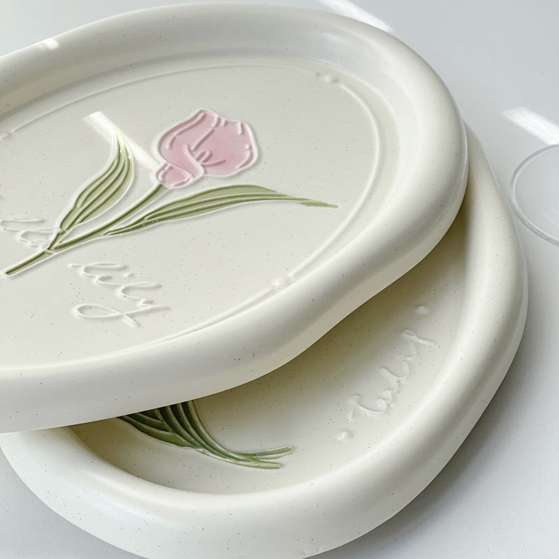 Ceramic Calla Tulip Pattern Dinner Plate - 27x17.5cm Kitchen Tableware