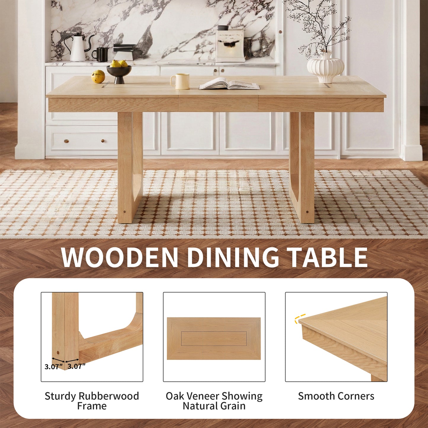 60 -78 Extendable Dining Table, Farmhouse Wooden Kitchen Table With