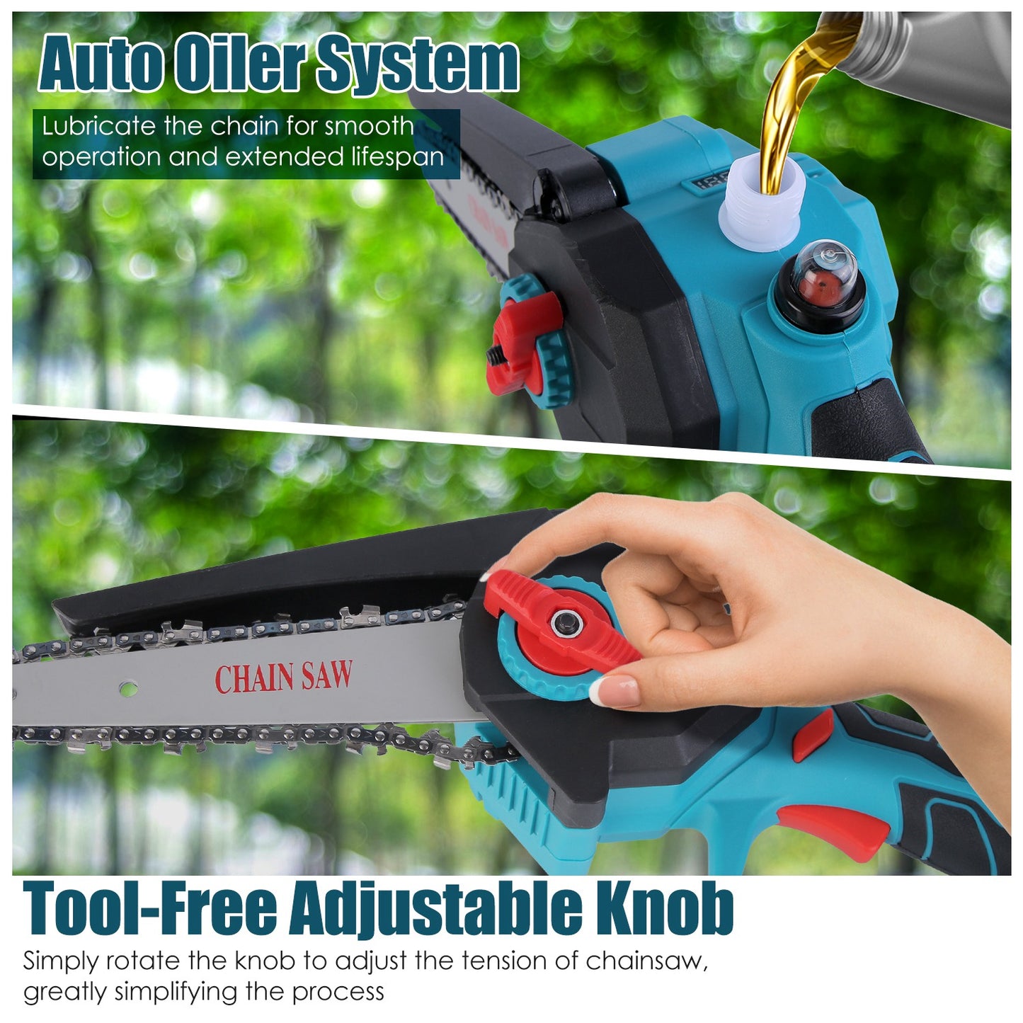 Cordless 21V Electric Pole Chainsaw & Mini Chainsaw with Extension & Digital Display