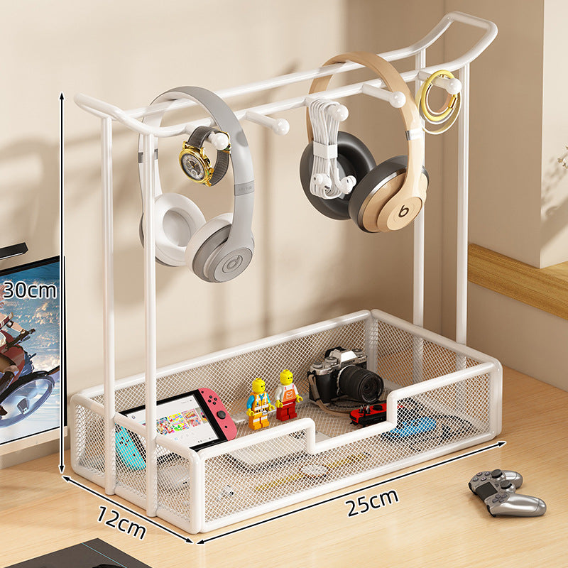Over-Ear Headphone Stand with Multiple Tiers and Hooks - Modern Iron Storage Organizer