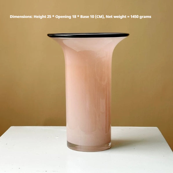 Modern Pink Glass Vase - Minimalist Open Mouth Home Decor