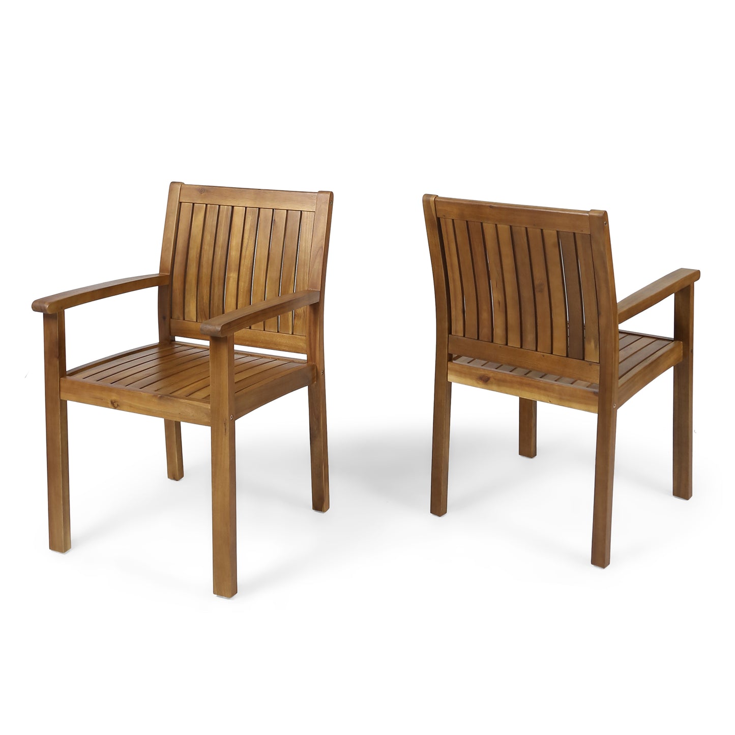 Set of 2 Teak Acacia Wood Dining Chairs - Rustic Design