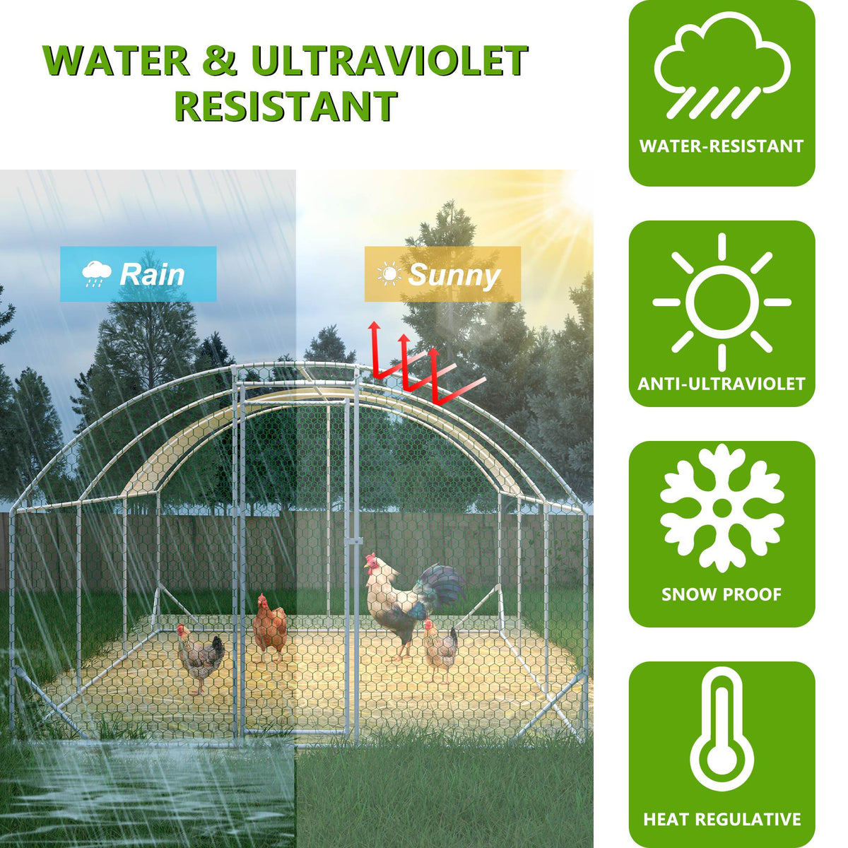 Large Metal Chicken Coop with Waterproof UV Cover - Walk-In Yard Pen, 9.84x19.68 Ft