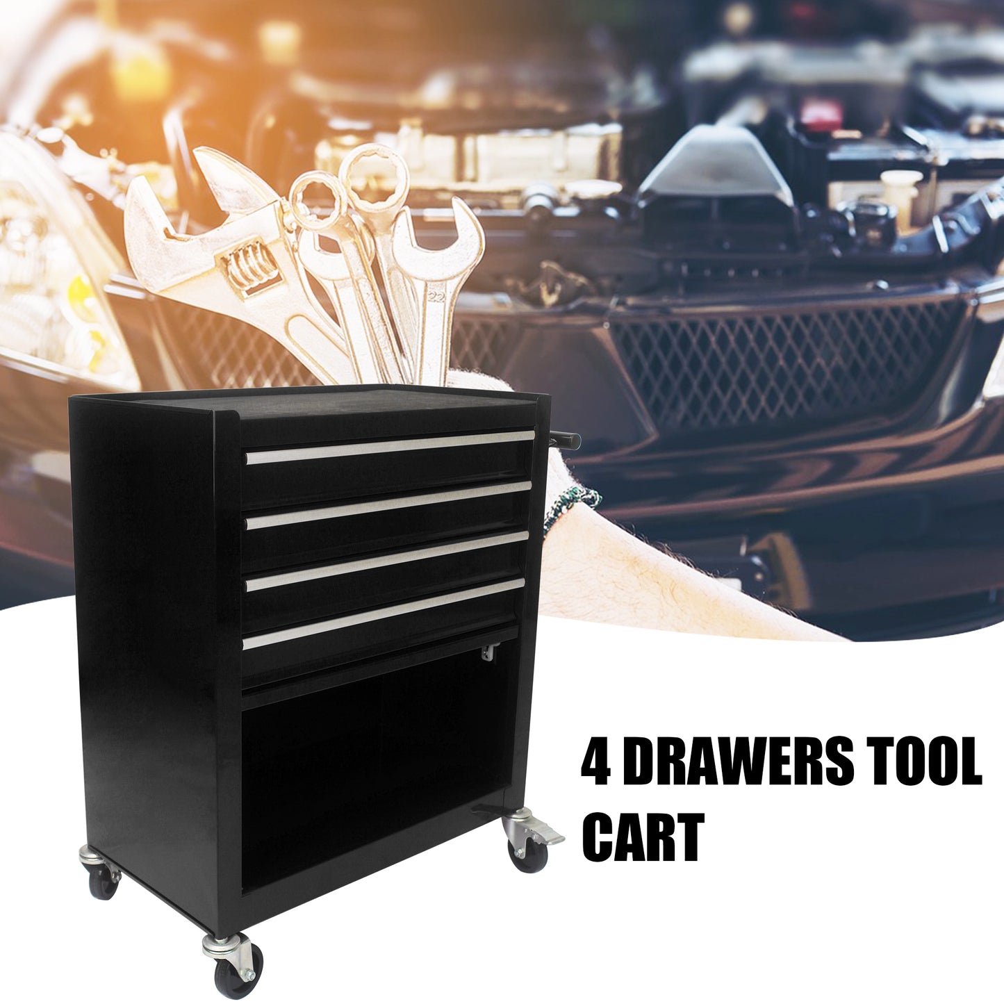 Multifunctional Tool Cart with 4 Drawers and Wheels - Steel Garage Storage