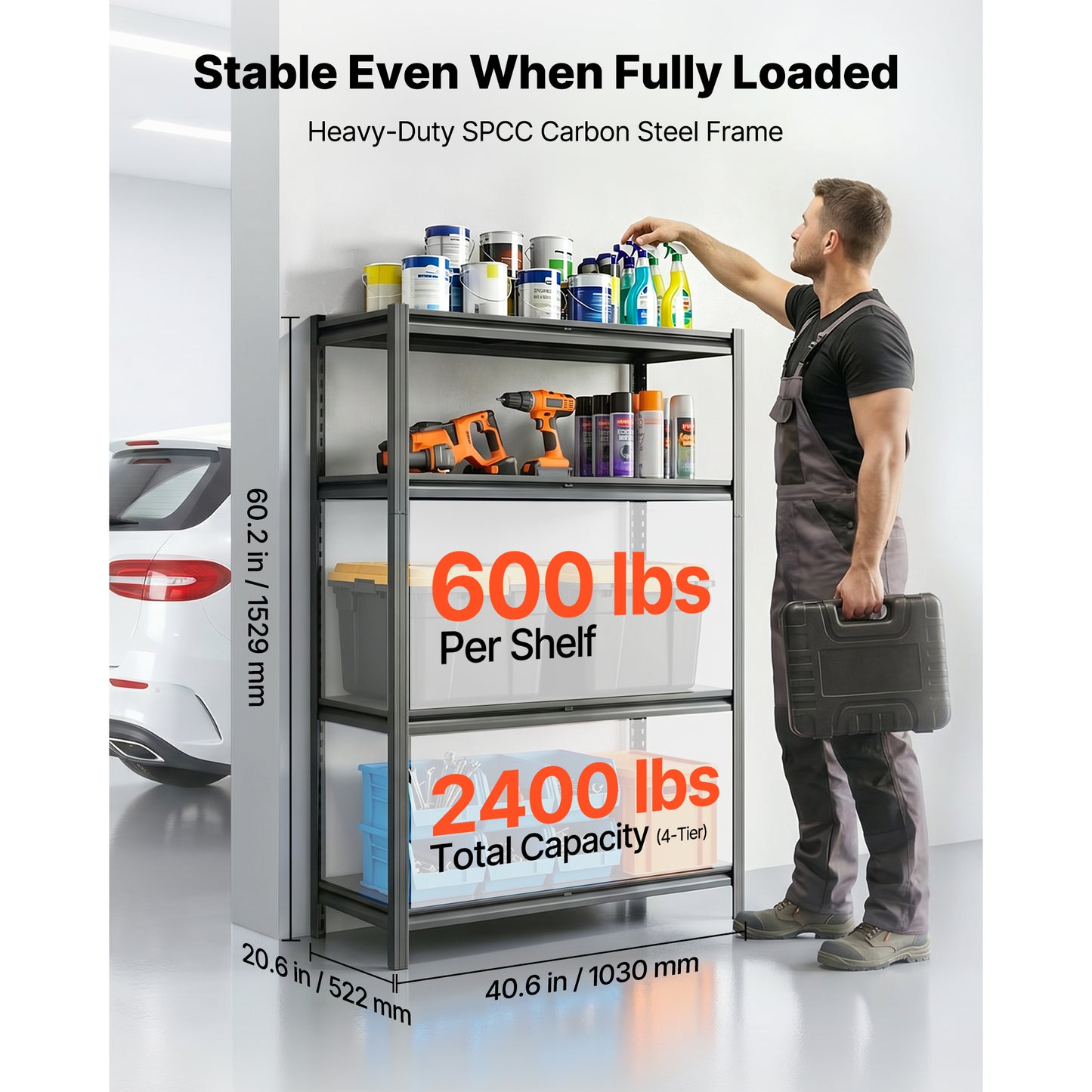 Heavy Duty Garage Storage Shelves - 4-Tier Adjustable Metal Rack, 2400 Lb Capacity