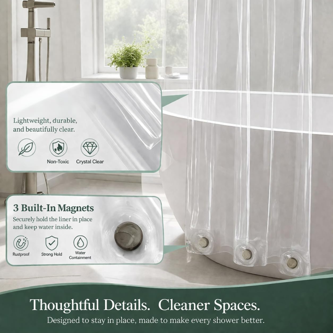 Crystal Clear PEVA Shower Curtain Liner - Waterproof & Odor-Free
