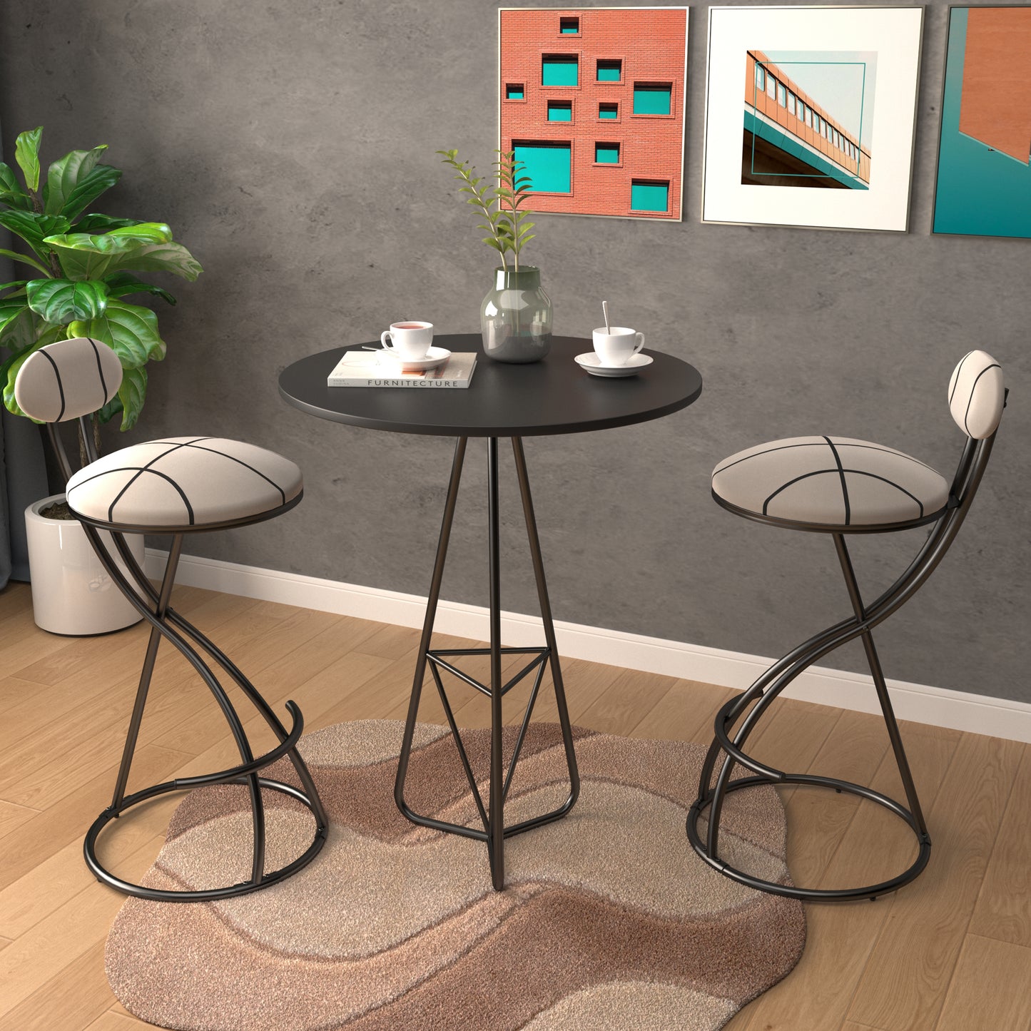 Modern Velvet Upholstered Bar Stools Set of 2 - Black Stripe