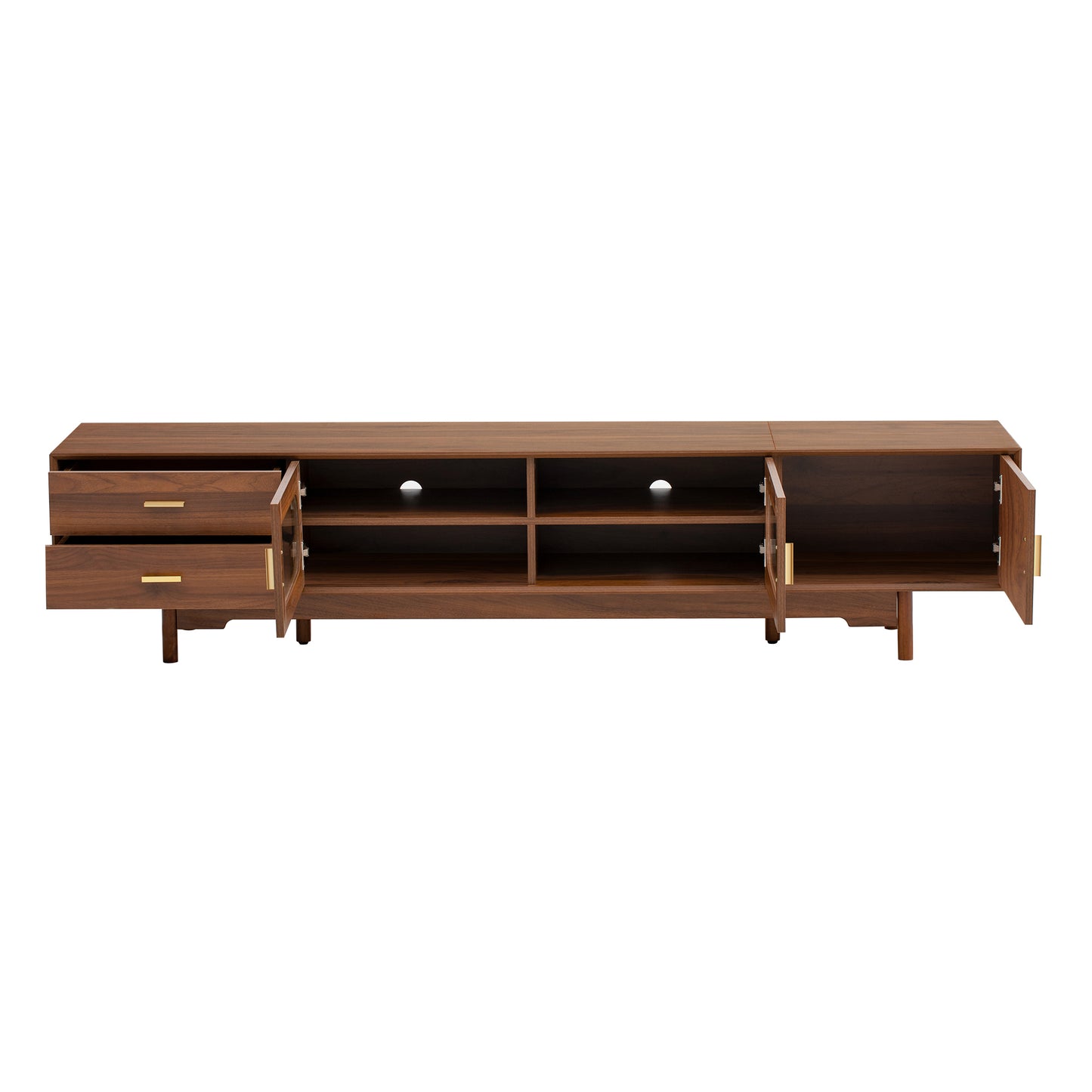 Modern 78-Inch TV Stand for TVs Up to 85" with Glass Doors & Drawers - Walnut