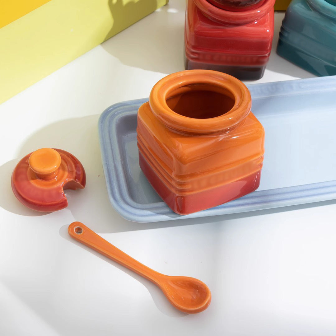 Ceramic Seasoning Jar Set with Spoon - Gift Box Condiment Bottles, Color Options