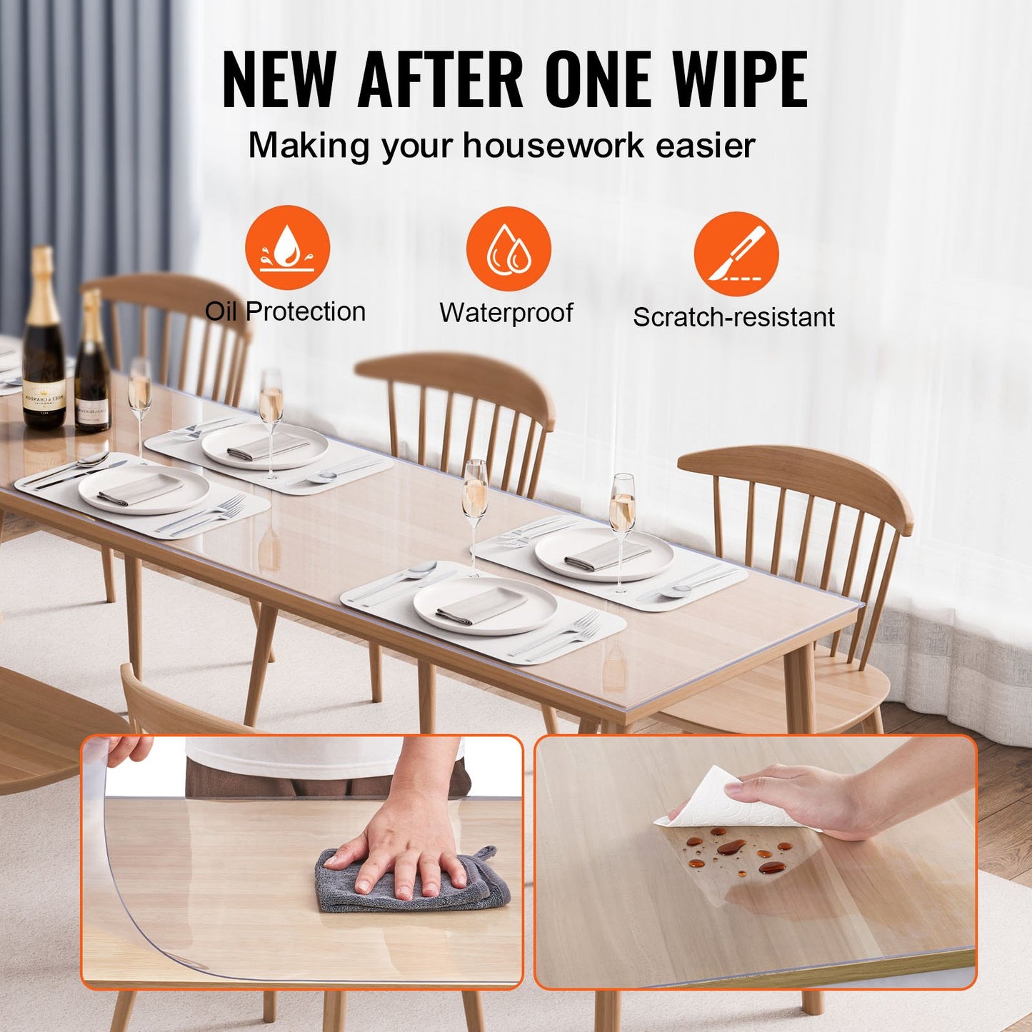 PVC Table Protector - 24x96 Inch Clear Plastic Cover, 1.5mm Thick