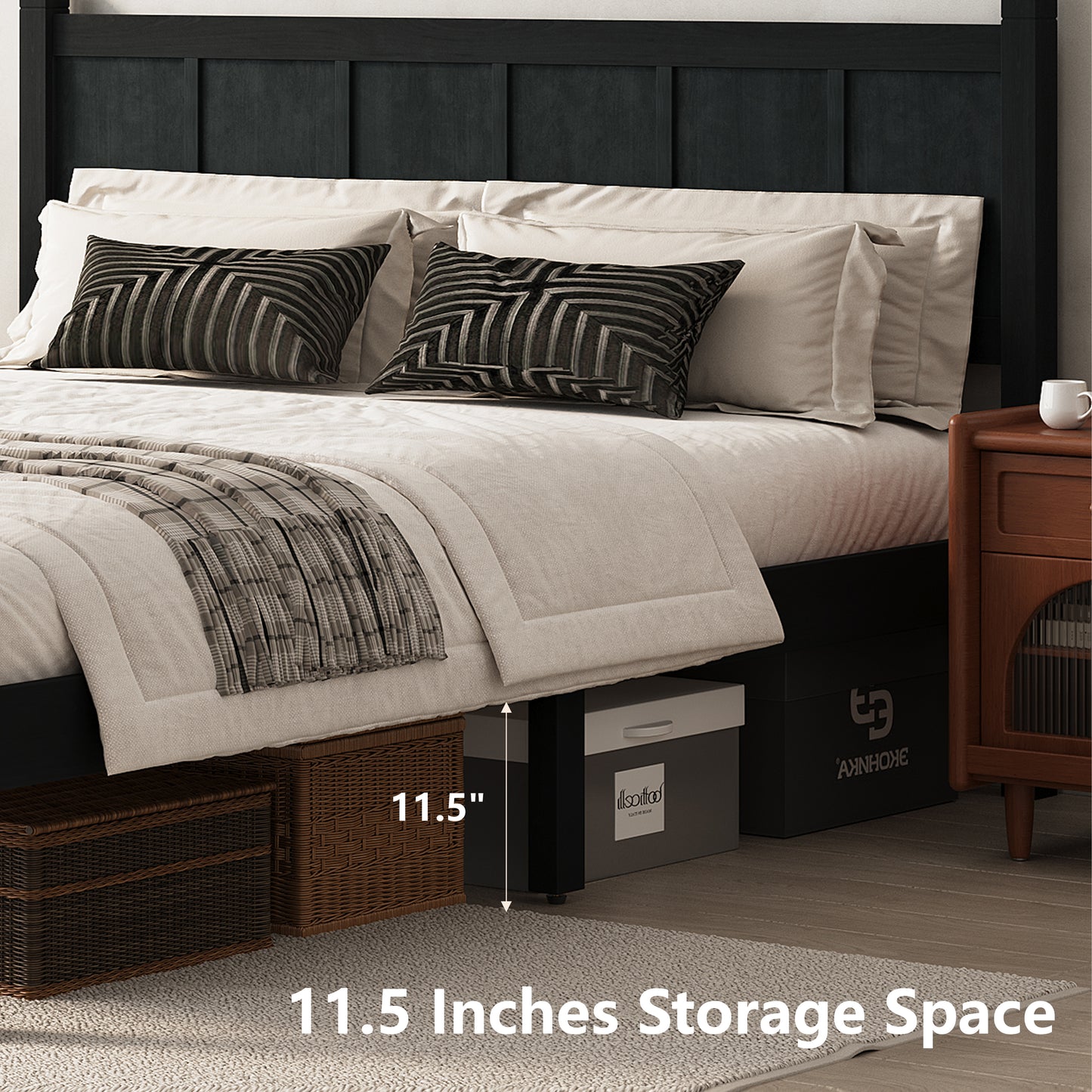 Queen Size Flat Panel Bed With Headboard & Footboard, Minimalist