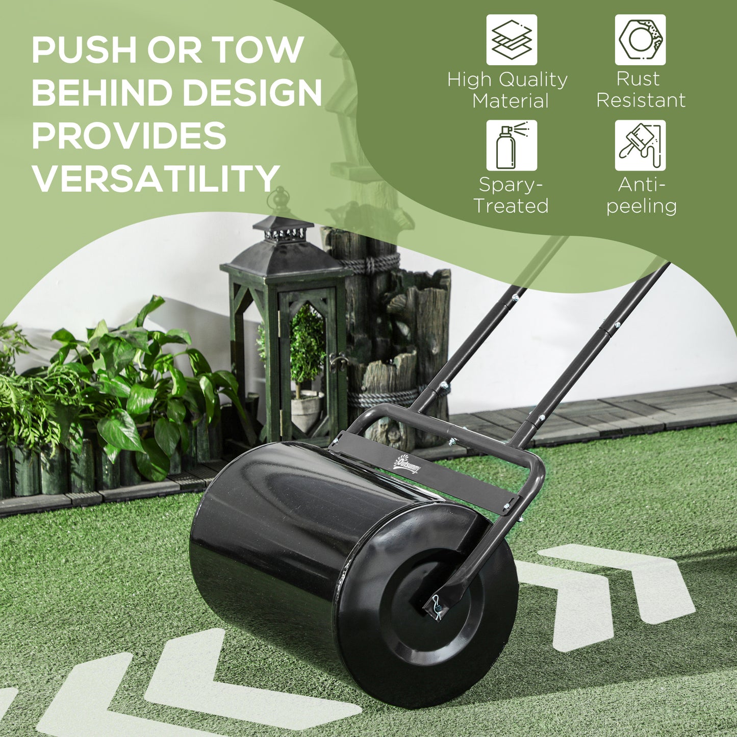 20-Inch Tow Behind Lawn Roller Filled With Water or Sand for Flattening Sod, Black