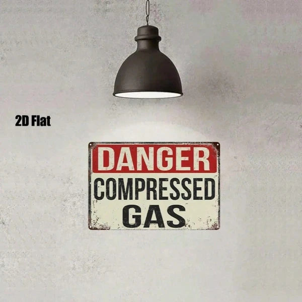 Compressed Gas Warning Metal Sign - 8x12 Inch Wall Art