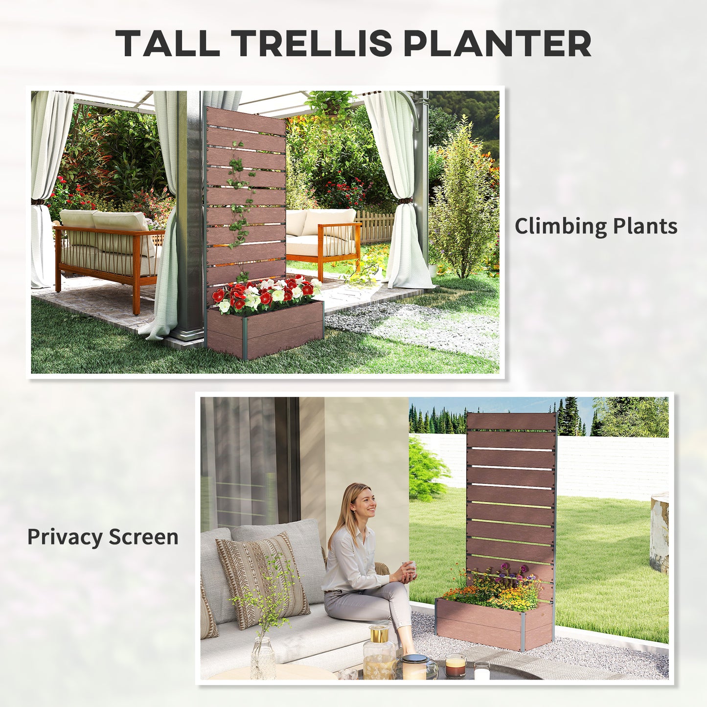 Raised Garden Bed with Trellis - Outdoor Planter Box for Climbing Plants, 28.25x15x59 Inches, Brown