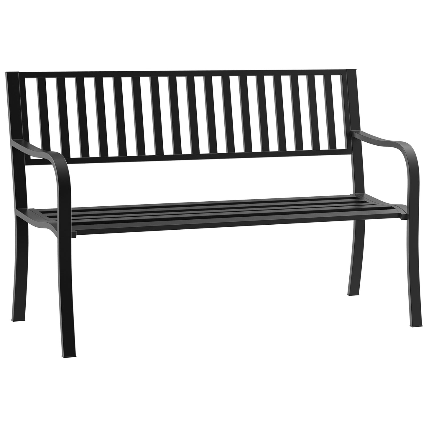 50" Outdoor Patio Bench - Slatted Steel Garden Seating - Black