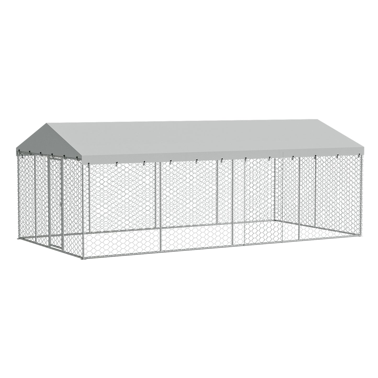 Large Outdoor Dog Kennel with Canopy - Heavy Duty Galvanized Steel Frame, Waterproof Cover, All-Weather Escape-Proof Pet Pen for Large Dogs