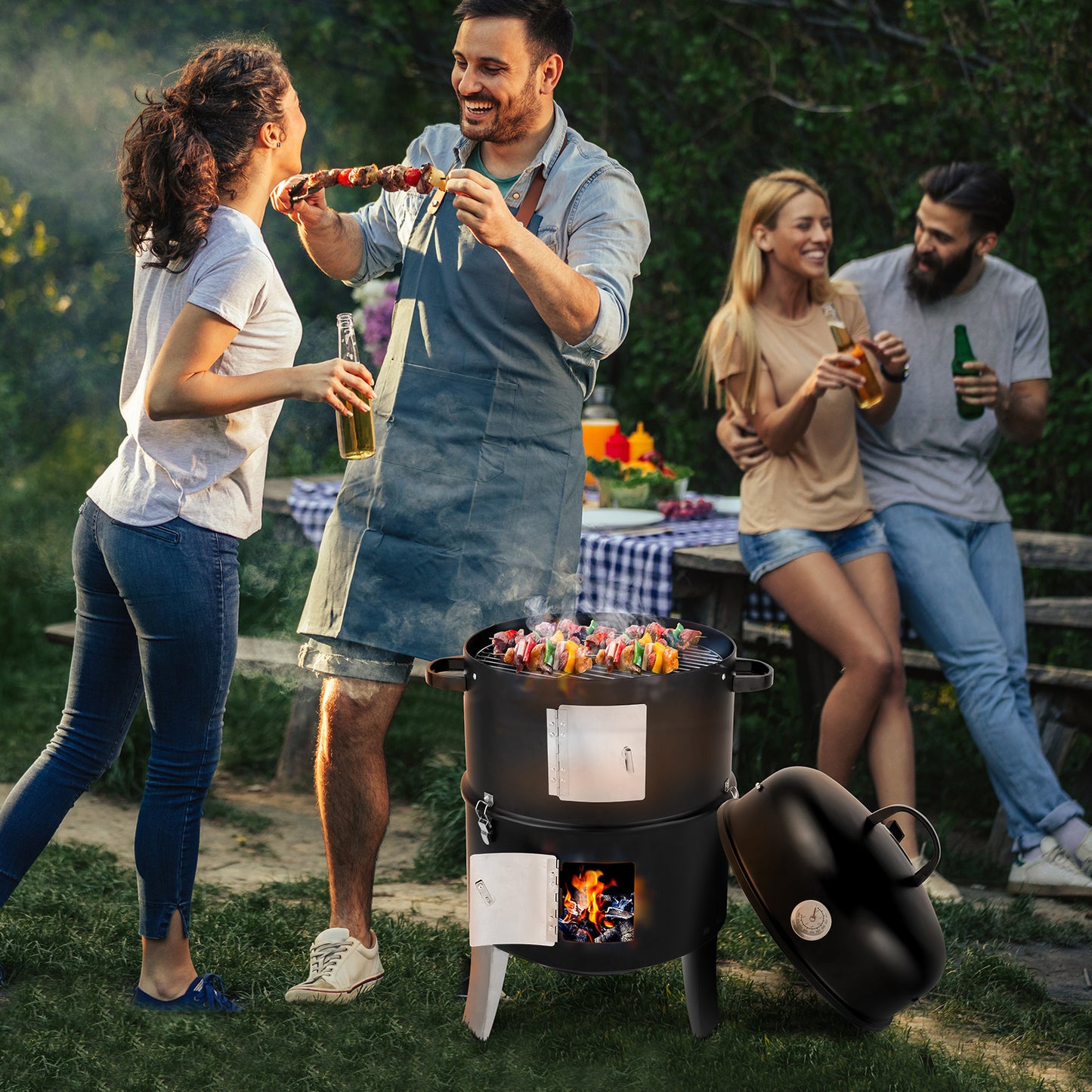 Vertical Charcoal Smoker 18.5 Inch Heavy Duty Portable Outdoor Grill with Thermometer