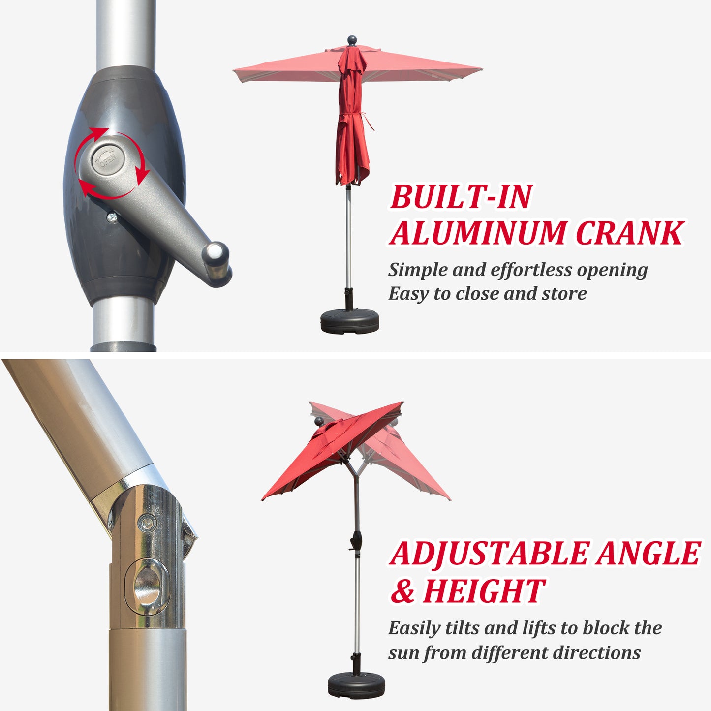 Rectangle Patio Umbrella With Crank Lift And Tilt Function, Brick Red