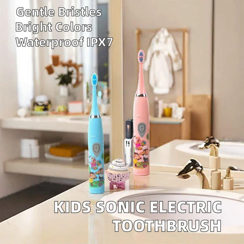 Kids Sonic Electric Toothbrush - Waterproof with 6 Replaceable Brush Heads