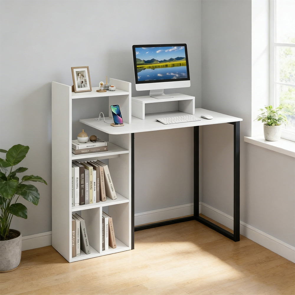 Computer Desk With Charging Station And Ergonomic Monitor Stand