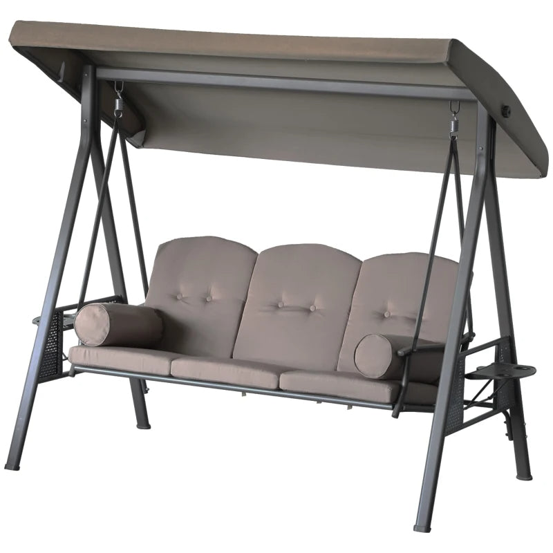 3-Seat Outdoor Patio Swing Chair with Adjustable Canopy - Brown Frame