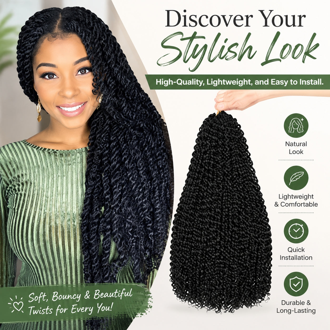 Water Wave Crochet Braiding Hair - Long Bohemian Curly Synthetic Fiber
