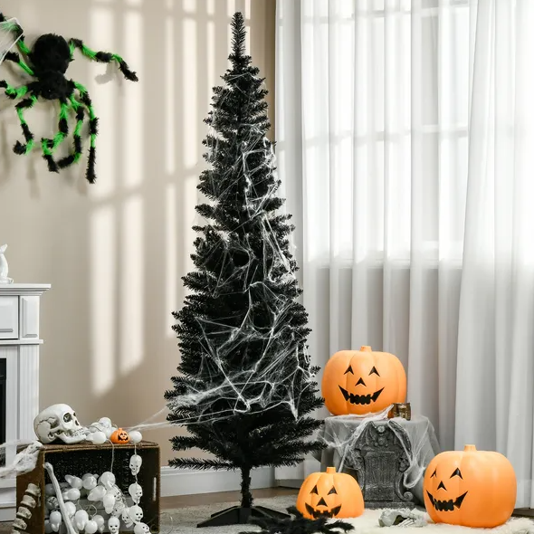 6 Ft Slim Artificial Pencil Christmas Tree with 390 Branch Tips - Black