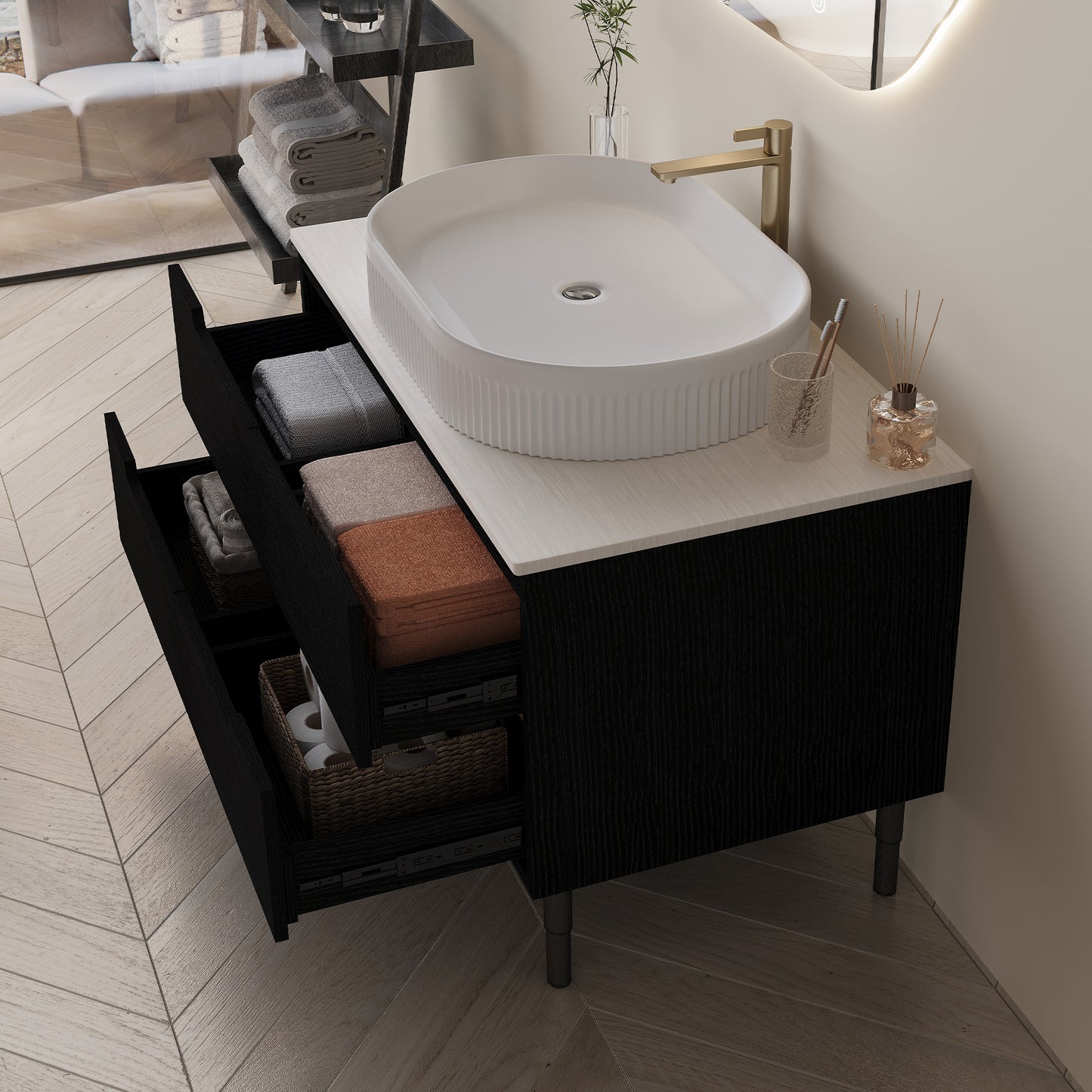 36 Inch Bathroom Vanity with Integrated Ceramic Sink & Soft-Close Drawers