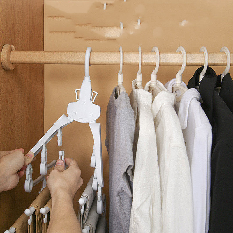 Folding Pant Rack with Clips - Retractable Wardrobe Organizer for Clothes Storage