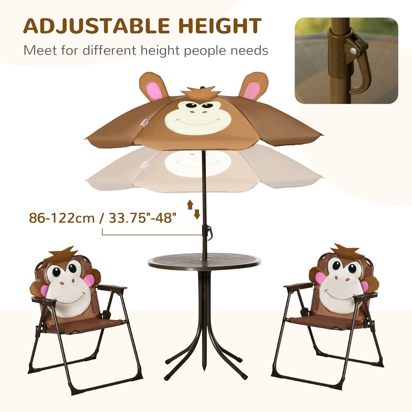 Kids Outdoor Table and Chair Set with Adjustable Umbrella - Brown